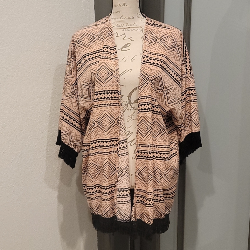 Pink & Black Fringe Shrug
